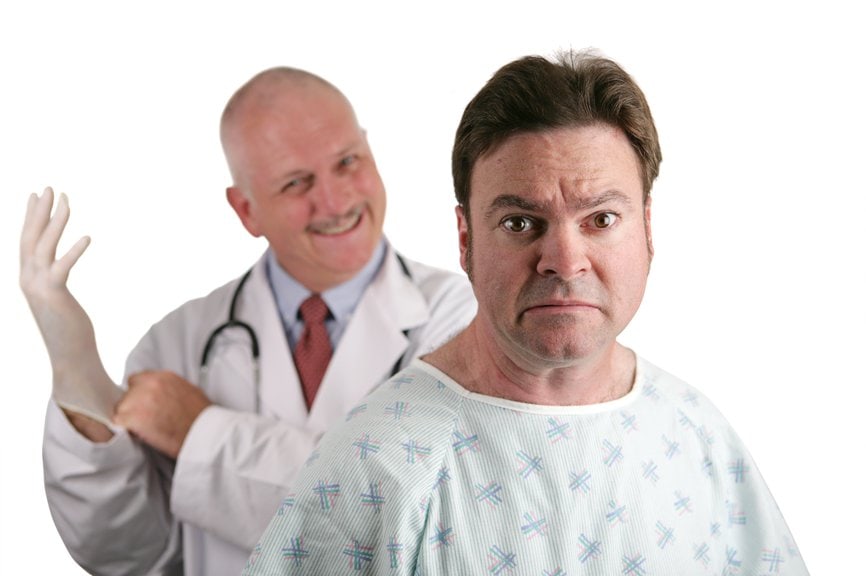 A doctor and a man anticipating a prostate exam