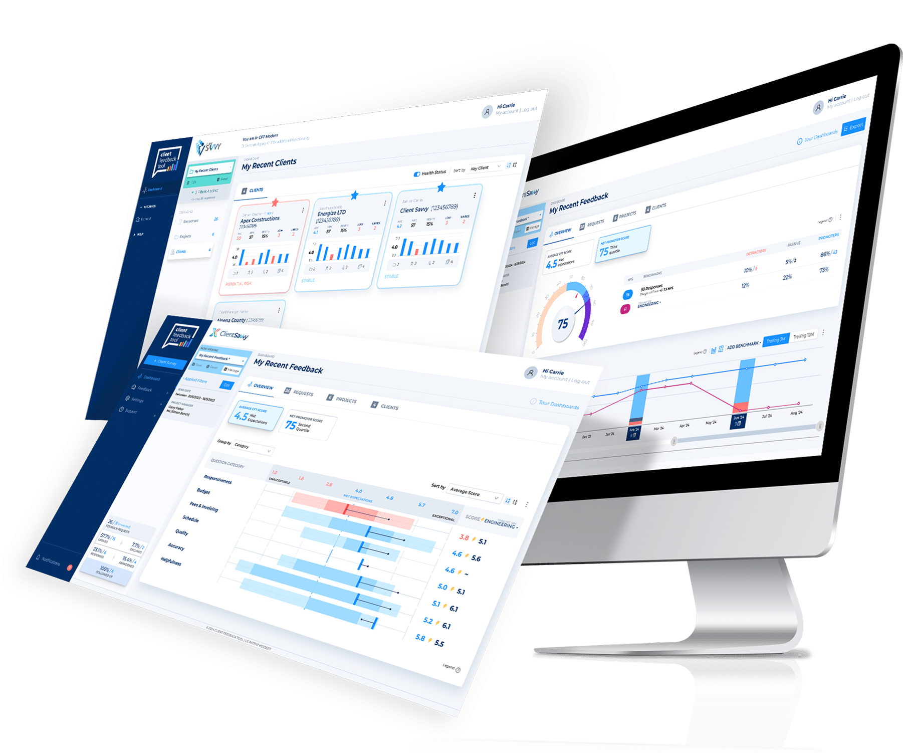 Client Savvy Feedback Tool Screens mocked up on iMac device